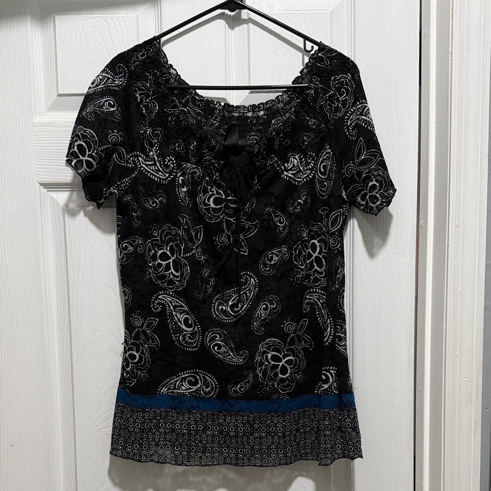 Elegant Black and Blue Paisley Women's Blouse